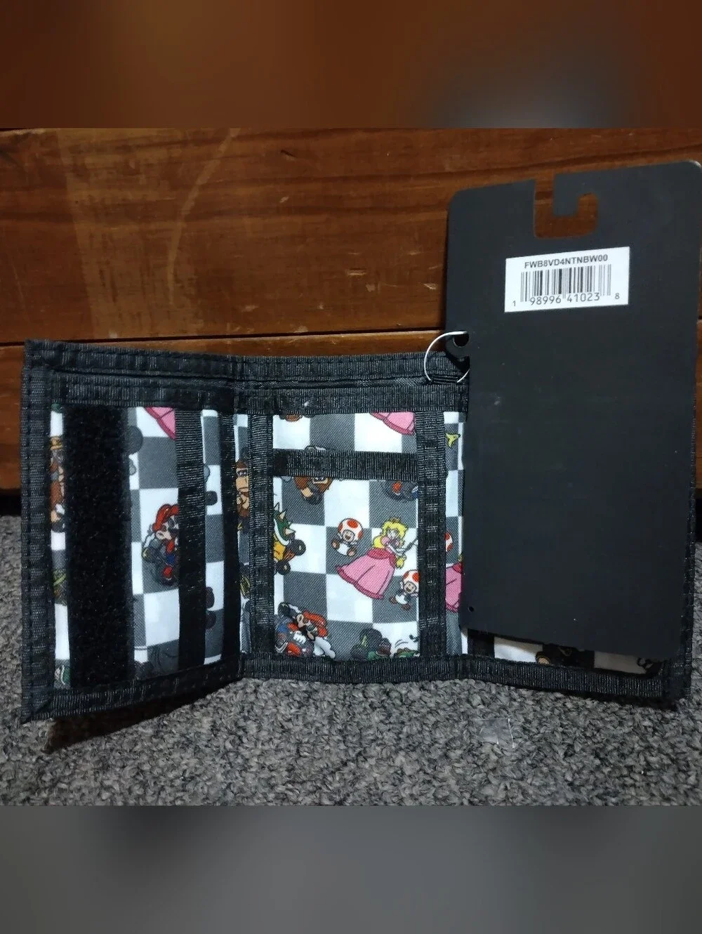 Mario Cart Kids Black & White Checkered Trifold Wallet